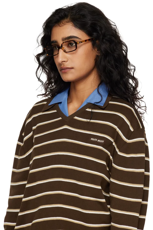 Miu Miu Eyewear Brown Rectangle Glasses, photo 4 of 4 from SSENSE