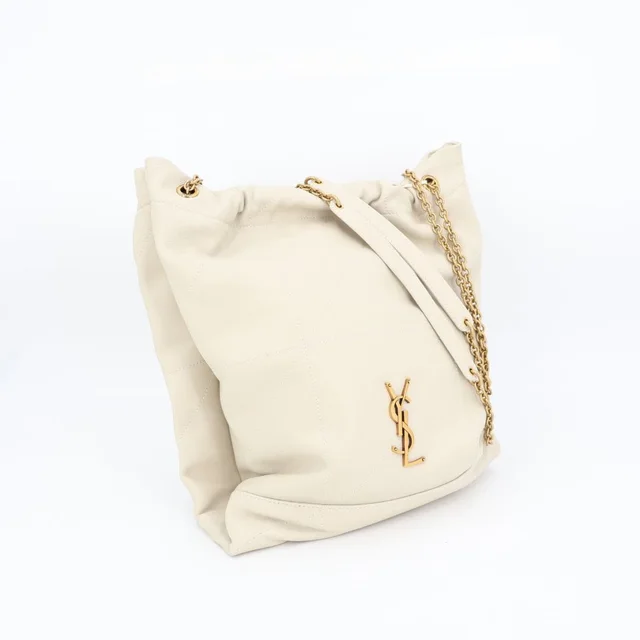 Saint Laurent Jamie Leather Chain Shoulder Bag Beige in Beige Leather from The Reluxe
