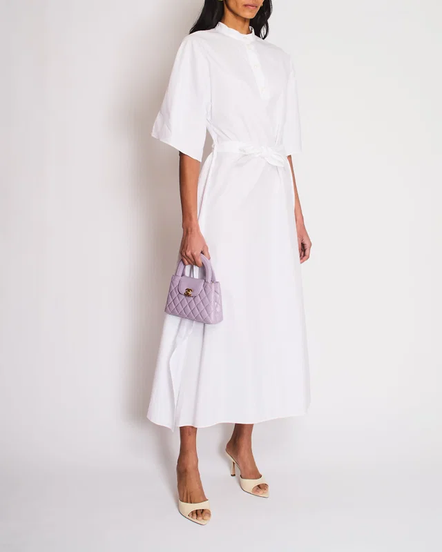 Hermès White Printed Midi Shirt Dress with Tie Belt Size FR 38 (UK 10) in White from Sellier