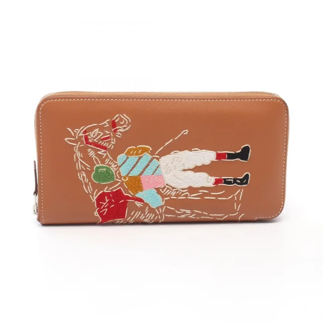 Hermès Round Wallet Azap Long Classic Embroidery Gold in Gold Swift leather from The Reluxe