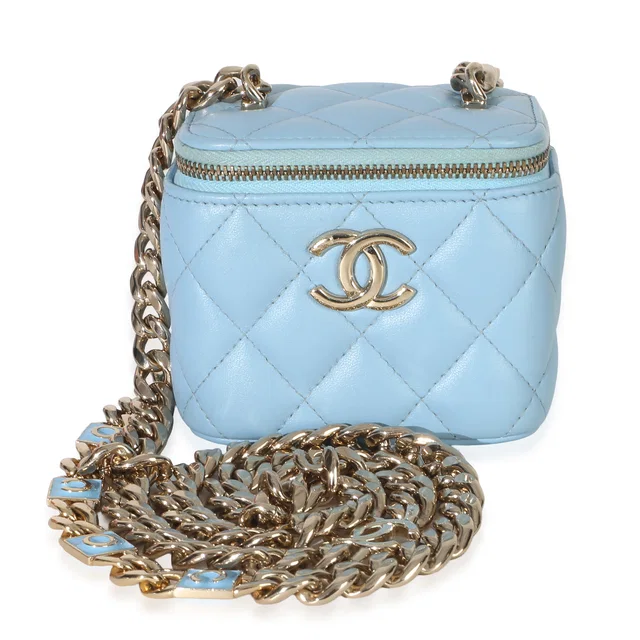 Chanel Blue Quilted Lambskin Coco Chain Mini Vanity Case in Blue Lambskin from myGemma