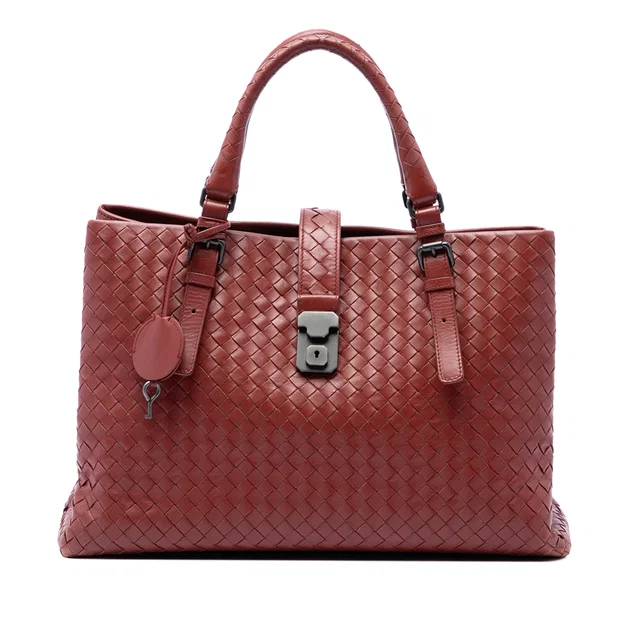 Red Bottega Veneta Medium Nappa Intrecciato Roma Tote in Red Nappa leather from Designer Revival