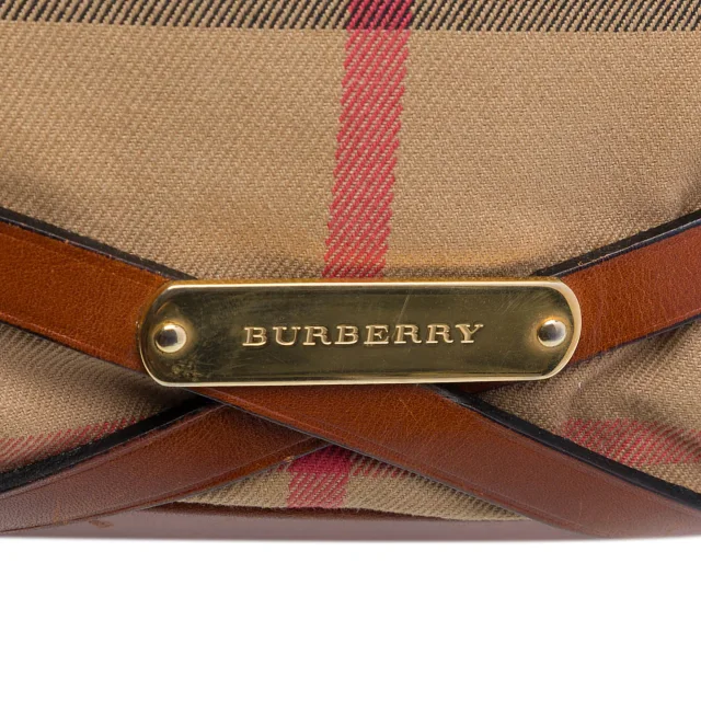 Beige Burberry House Check Canvas Gosford Bridle Satchel in Beige Canvas from Designer Revival, photo 5 of 6