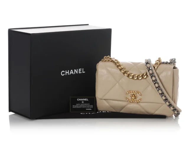 Chanel Small Beige Quilted Calfskin 19 Flap in Beige Calfskin from Ann's Fabulous Finds, photo 2 of 10