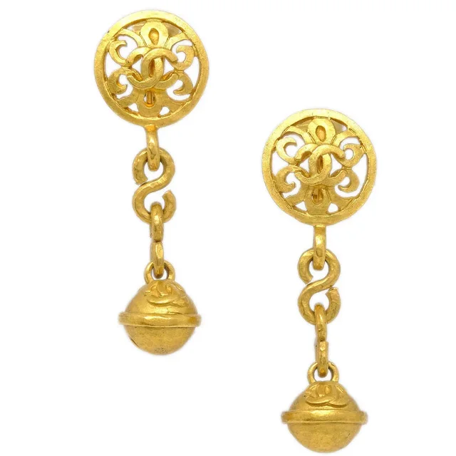 Chanel Dangle Bell Earrings Clip-On Gold 95P in Gold from AMORE Vintage Tokyo