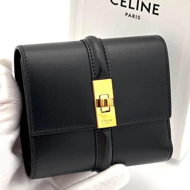 Celine Wallet Small Trifold Black in Black Leather from The Reluxe