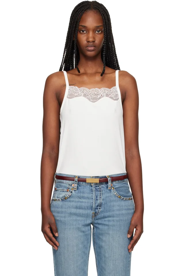 Off-White Lace Ribbed Camisole, image 1 of 1 from SSENSE