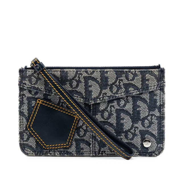 Blue Dior Diorissimo Trotter Canvas Wristlet Pouch in Blue Canvas from Designer Revival