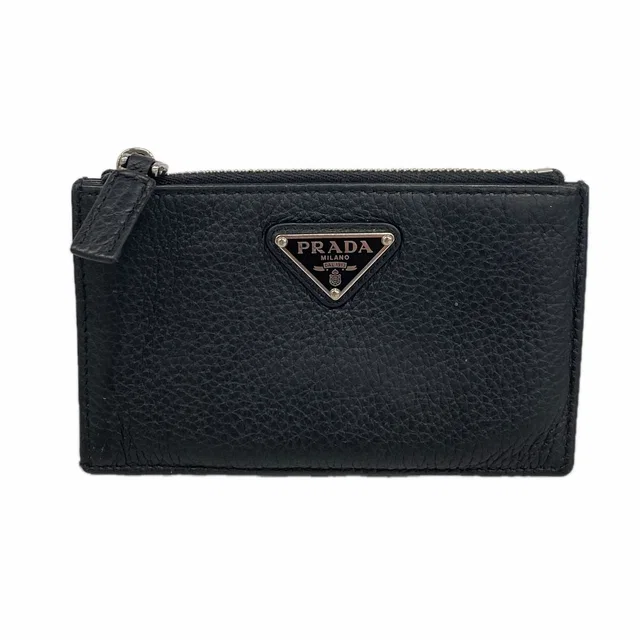 Prada Coin Purse Leather Black Silver in Black Leather from The Reluxe