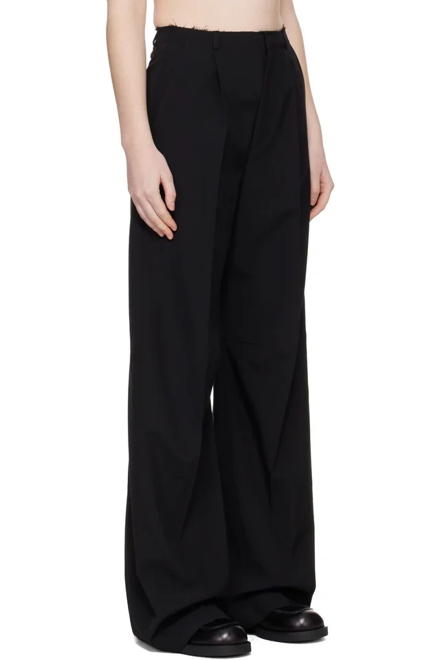 MM6 Maison Margiela Black Wool Wide Leg Trousers, photo 2 of 4 from SSENSE