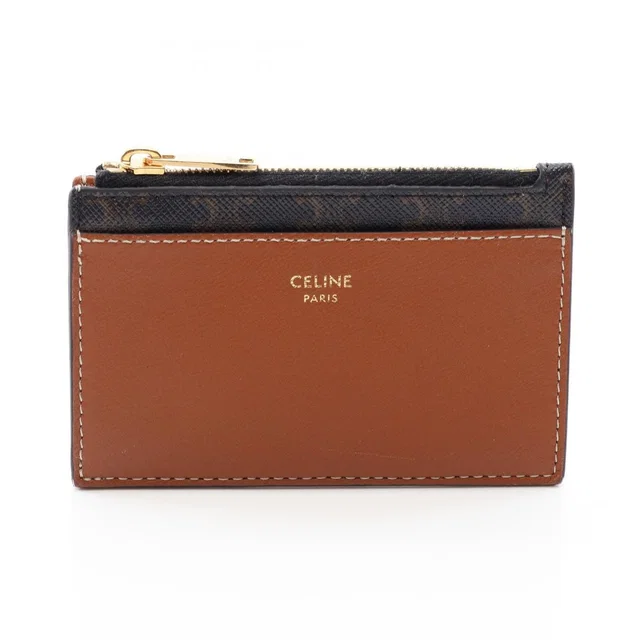 Celine Card Case Triomphe Brown Black Leather Holder in Black Leather from The Reluxe