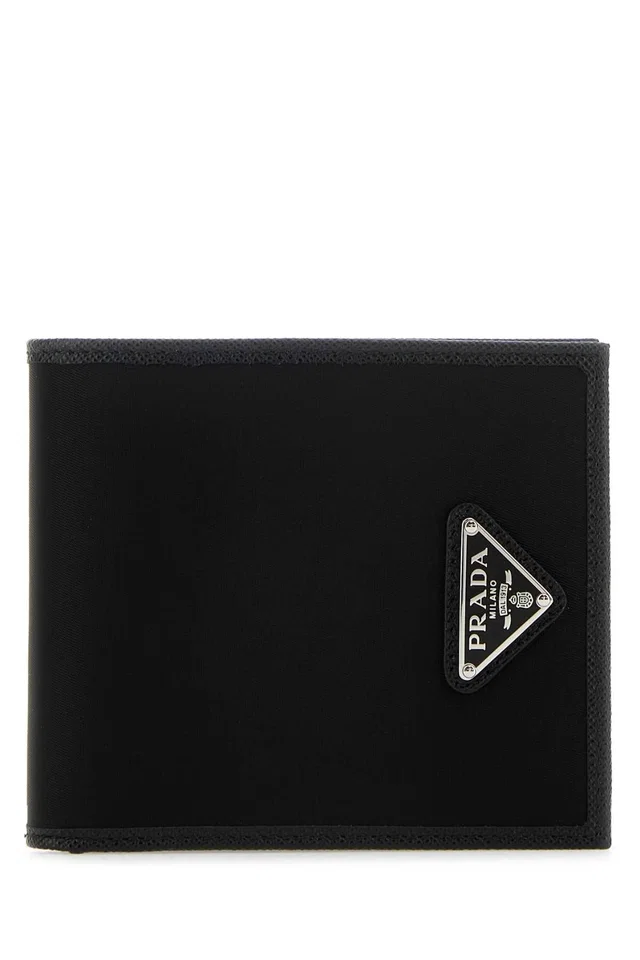 Prada Compact Bi-Fold Nylon And Leather Wallet — Black Poliammidericiclata-vitello in Black Nylon from HEWI