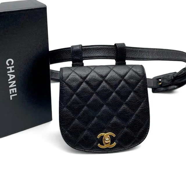 Chanel Caviar Leather Quilted Waist Belt Bag Black in Black Caviar leather from The Reluxe