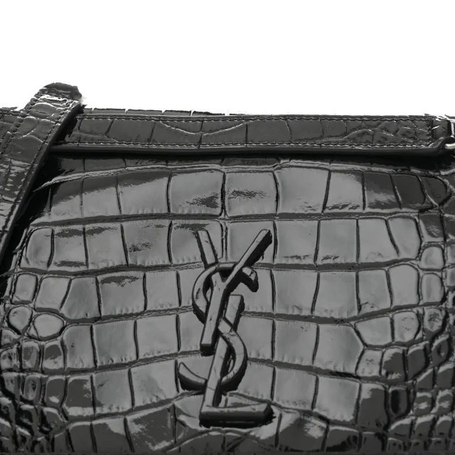 Saint Laurent Patent Crocodile Embossed Lambskin Monogram Medium Niki Chain Satchel Black in Black Lambskin from FASHIONPHILE, photo 8 of 10