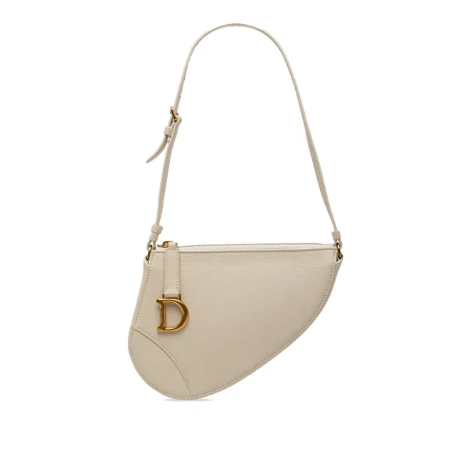 White Dior Goatskin Saddle Rodeo Pouch Shoulder Bag in White Goatskin from Designer Revival