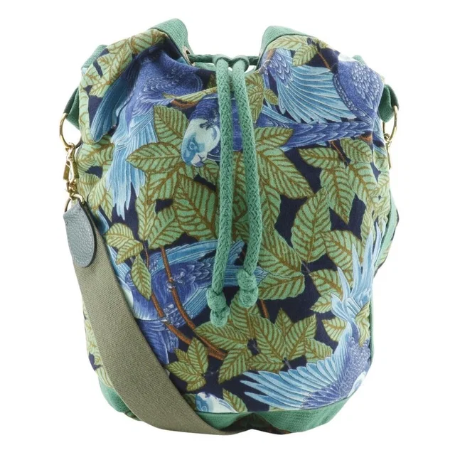 Hermès Drawstring Botanical Pattern Bird Cotton Green in Green from The Reluxe