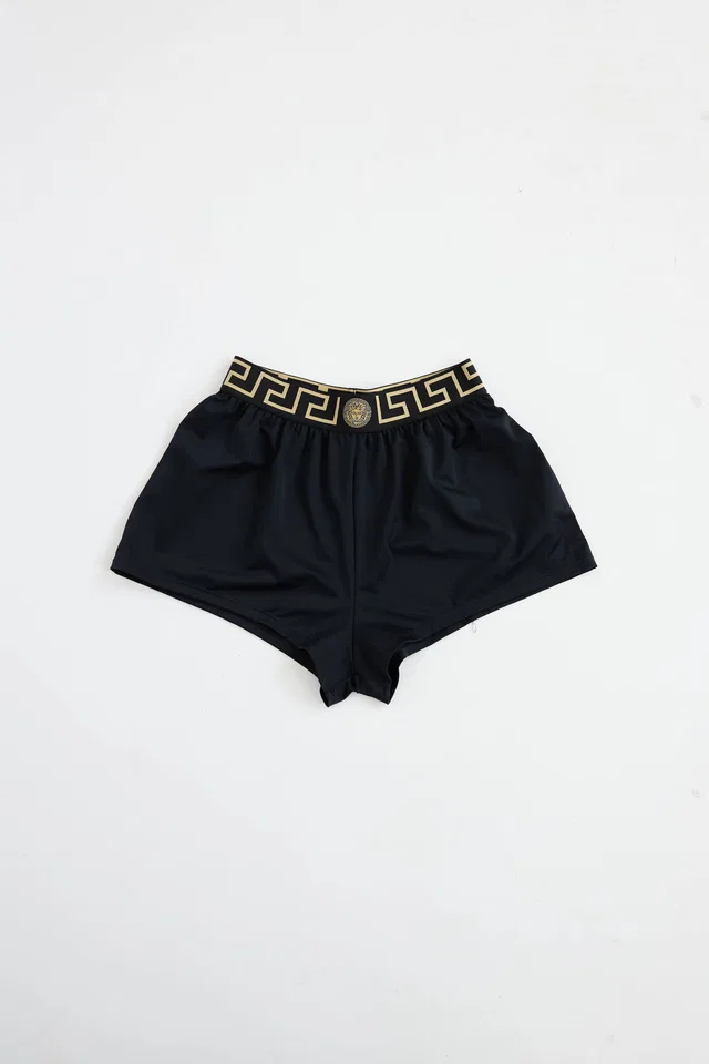 Versace La Greca Logo Shorts in Woven leather from VSP Consignment