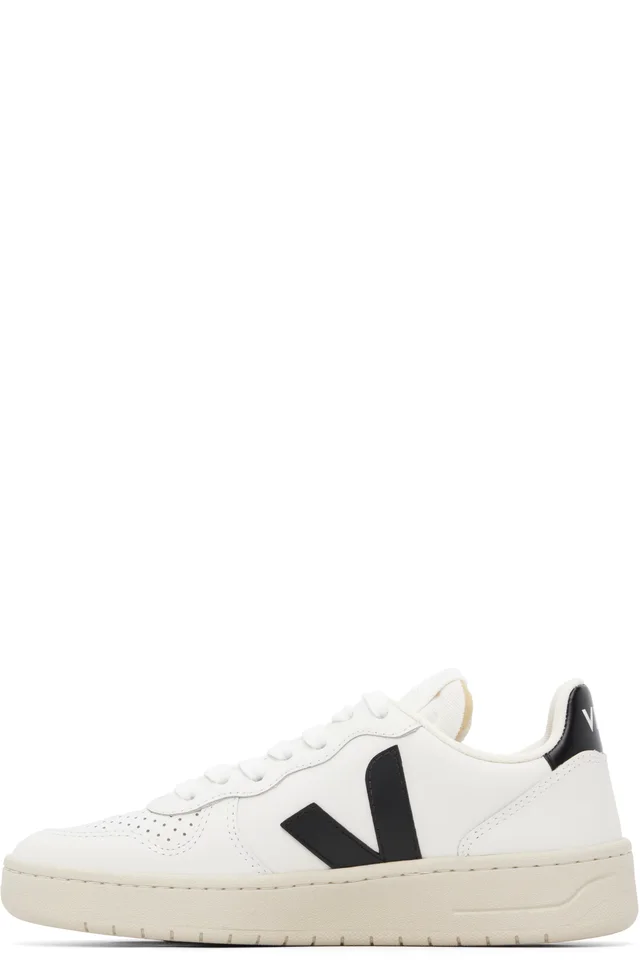 VEJA White & Black V-10 Leather Sneakers, photo 3 of 5 from SSENSE