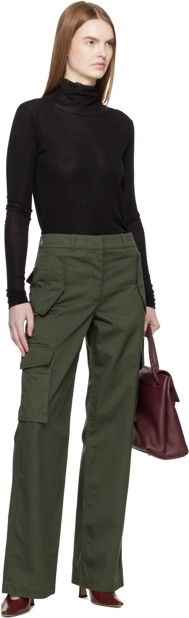 Burberry Khaki Check Trim Gabardine Cargo Pants, photo 4 of 4 from SSENSE