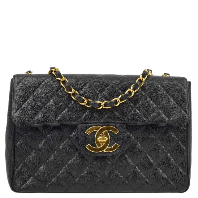 Chanel 1994-1996 Black Caviar Jumbo Classic Flap Bag in Black Caviar leather from AMORE Vintage Tokyo