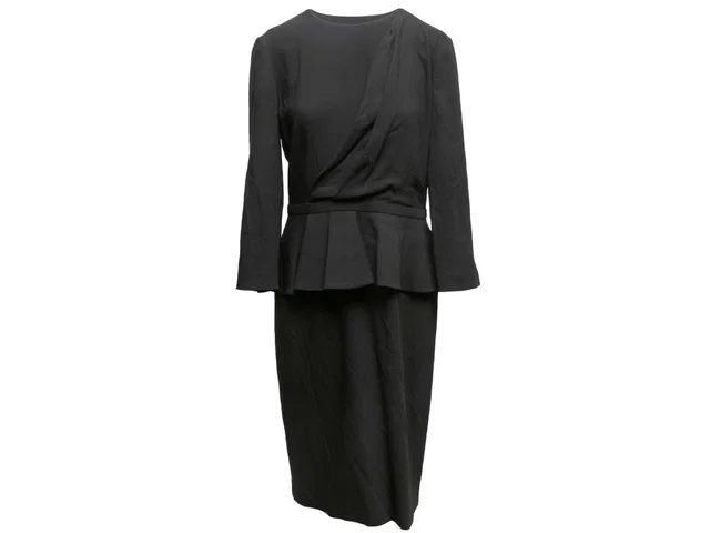 Black Gucci Long Sleeve Wool Peplum Dress Size IT 46 in Black Wool from Designer Revival