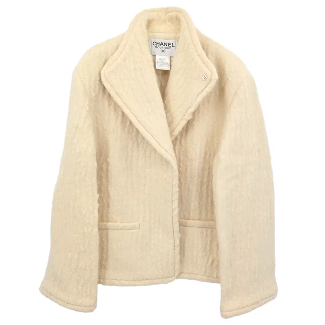 Chanel 1998 Single Breasted Jacket Ivory #42 in White Silk from AMORE Vintage Tokyo