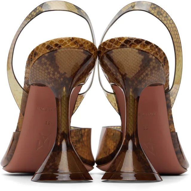 Amina Muaddi Brown Holli Glass Sling 95 Heels, photo 2 of 8 from SSENSE
