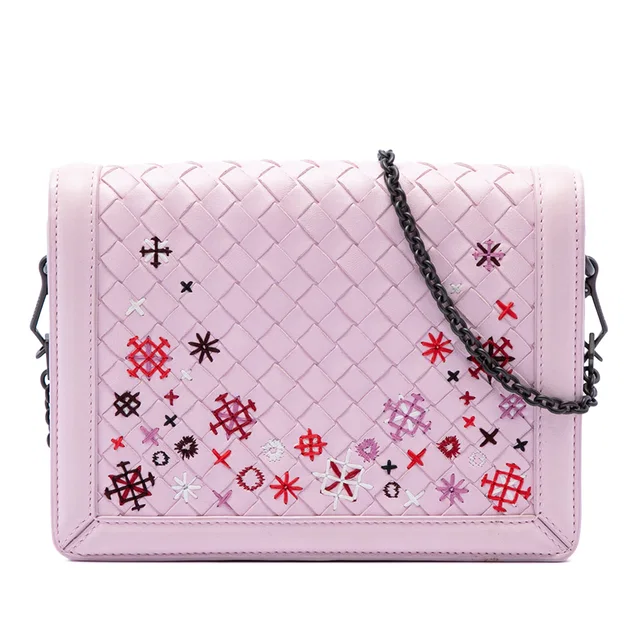 Pink Bottega Veneta Nappa Intrecciato Meadow Flower Montebello Crossbody in Pink Nappa leather from Designer Revival