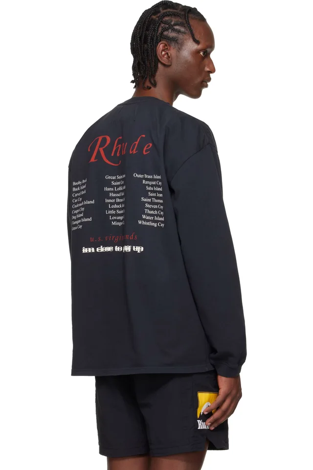 Rhude Black USVI 'Regatta' Tour LS T-shirt, photo 3 of 4 from SSENSE