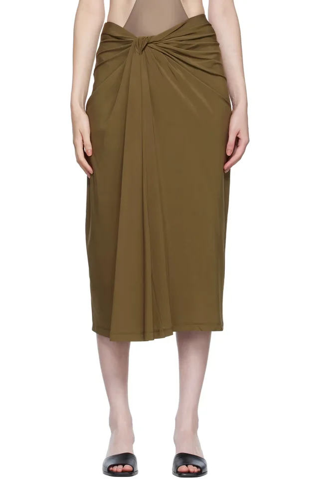 Rosetta Getty SSENSE Exclusive Brown Knotted Midi Skirt, image 1 of 1 from SSENSE
