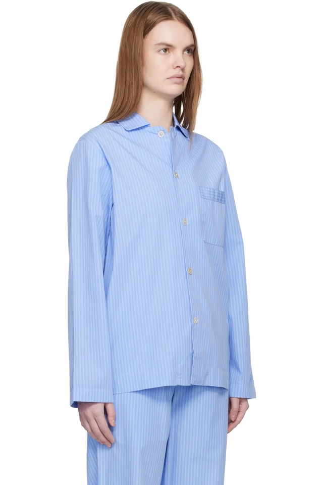 Tekla Blue Poplin Long-Sleeved Pyjama Shirt, photo 2 of 4 from SSENSE