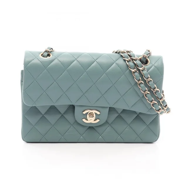 Chanel Shoulder Bag Quilted Double Flap Smoked Blue Lambskin Chain in Blue Lambskin from The Reluxe