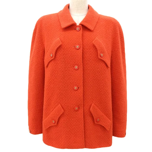 Chanel 1995 Mohair CC Mark Button Jacket #42 Red in Red Wool from VINTAGE QOO TOKYO