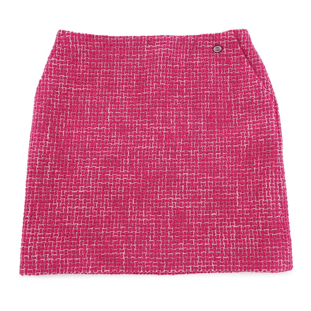 Chanel CC Logo Tweed Skirt Size 38 Pink/WhiteP73302 V64898 Wool40% Acryl40% Polyester17% Polyamide3% in Pink Tweed from GALLERY RARE