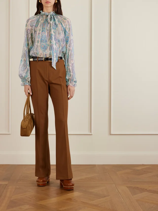 ETRO Pussy-bow ruffled paisley-print silk-crepon blouse in Blue, photo 2 of 2 from NET-A-PORTER (Canada)