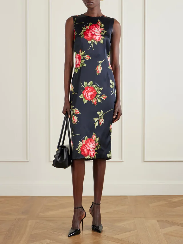 DOLCE&GABBANA Florlal-print satin midi dress in Black, photo 2 of 2 from NET-A-PORTER (Canada)