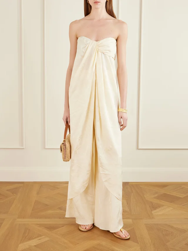 JOHANNA ORTIZ Graceful strapless twisted knotted satin-jacquard top in Beige, photo 2 of 2 from NET-A-PORTER (Canada)