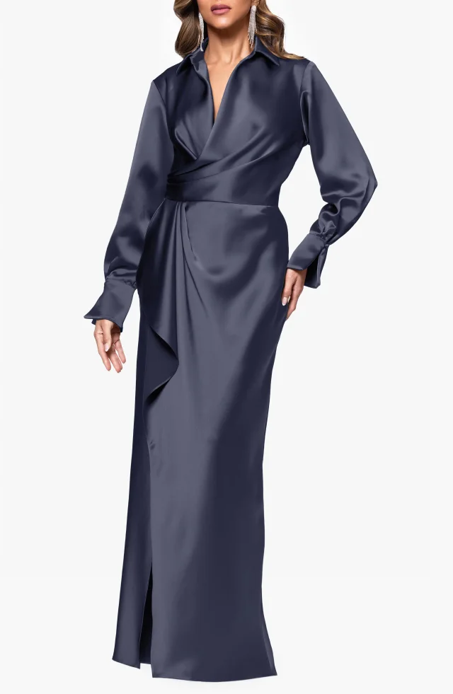 Xscape Evenings Collar Long Sleeve Satin Gown from Nordstrom Rack, photo 1 of 1