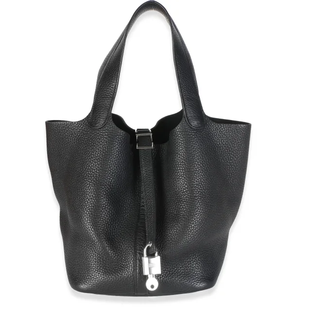 Hermès Clemence Picotin Lock 22 PHW in Black Clemence leather from myGemma
