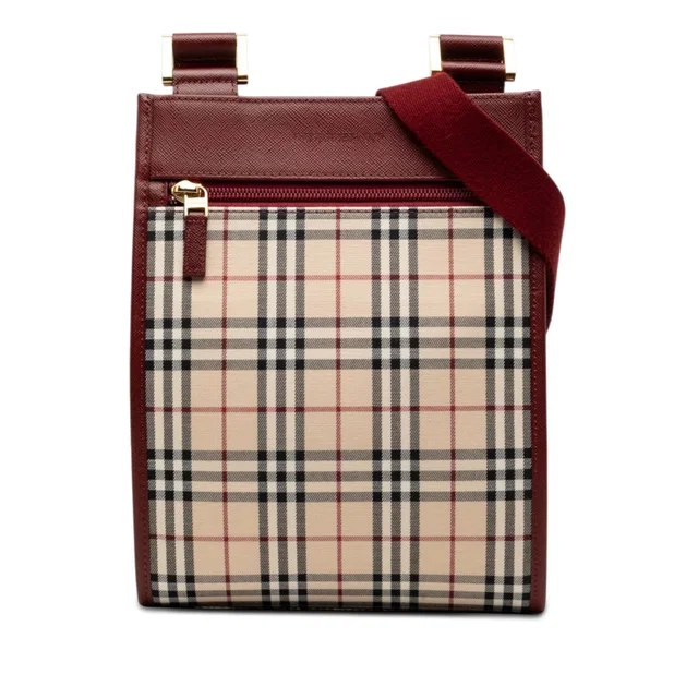 Red Burberry House Check Canvas Crossbody in Red Canvas from Designer Revival