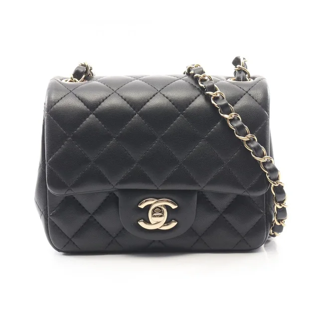 Chanel Shoulder Bag Mini Quilted Black Lambskin Chain in Black Lambskin from The Reluxe