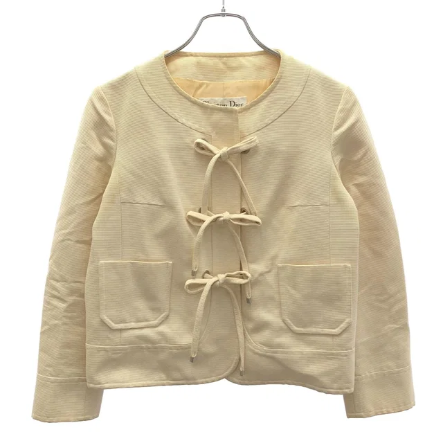 Dior by John Galliano Lace-up Collarless Jacket Ivory in White from The Reluxe
