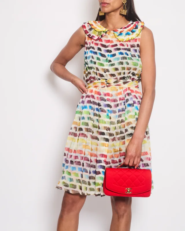 Chanel 2014 Runway Multicolour Pleated Sleeveless Dress with Pleated Collar and Belt Detail Size FR… from Sellier, photo 2 of 4