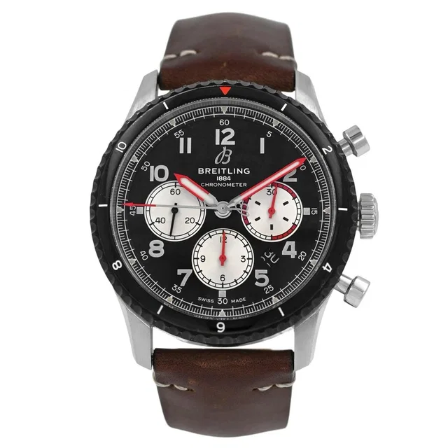 Breitling Aviator 8 Chronograph Automatic Chronometer Silver Dial Mens Watch B01 AB0119 in brown|silver|gray|red|black Leather from Jomashop.com