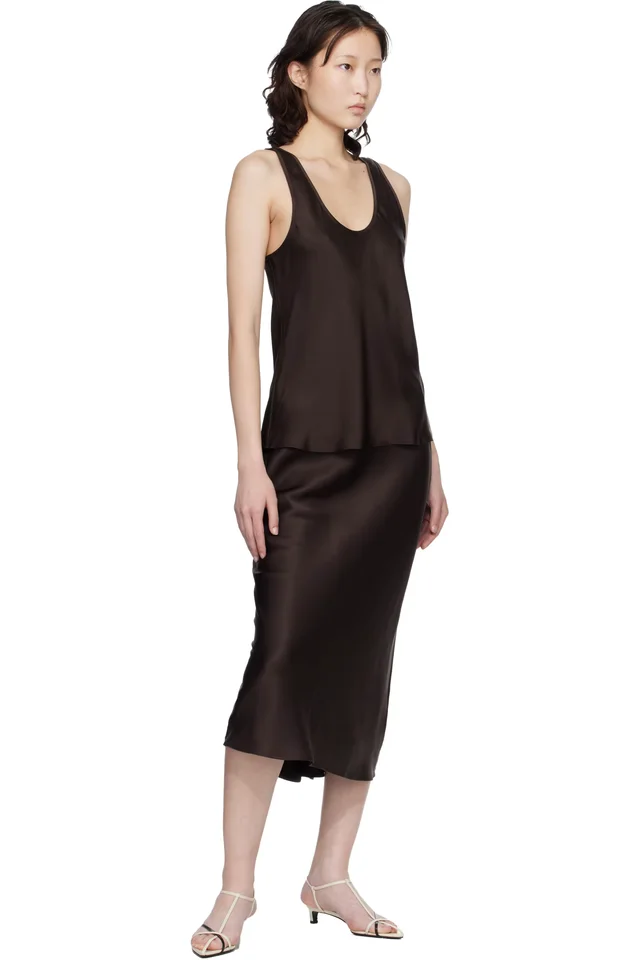 ANINE BING Brown Bar Silk Midi Skirt, photo 4 of 4 from SSENSE