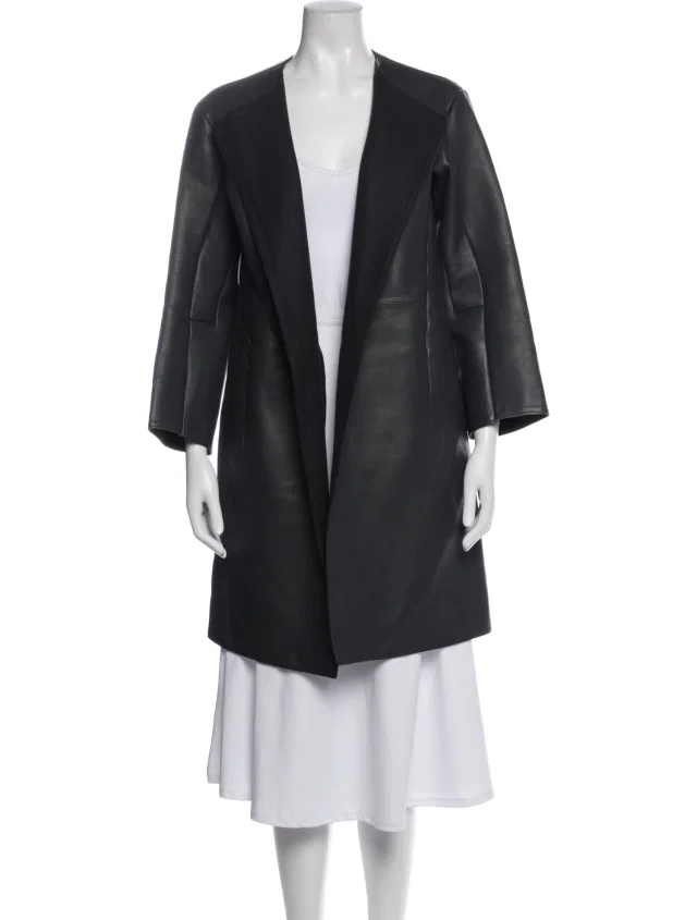 Jil Sander Lamb Leather Coat in black Lambskin from The RealReal