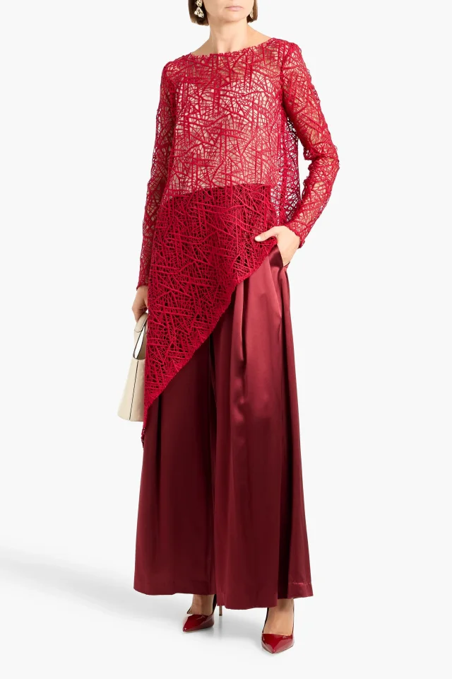 Oscar de la Renta Asymmetric Guipure Lace Top in Red, photo 2 of 4 from THE OUTNET