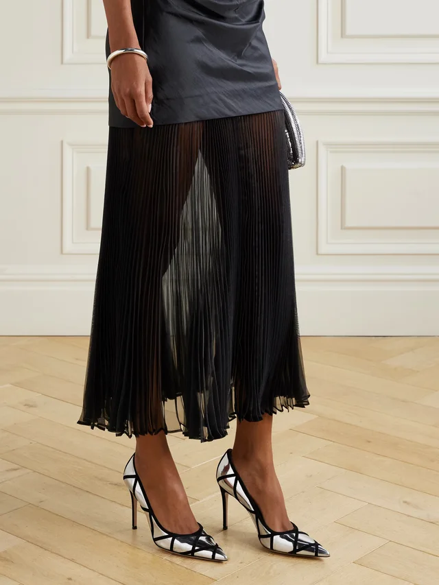 GIANVITO ROSSI 95 suede-trimmed mirrored-leather pumps in Metallic, photo 2 of 2 from NET-A-PORTER (Canada)