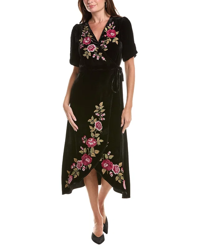 Johnny Was Mehdi Velvet Silk-Blend Wrap Dress, image 1 of 1 from Rue La La