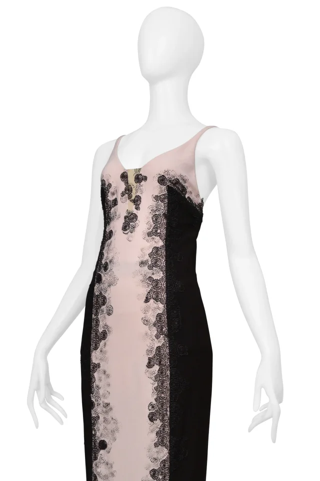 Bottega Veneta Black And Blush Pink Gown With Lace Detailing And Long Train in Black Silk from Resurrection Vintage, photo 6 of 8